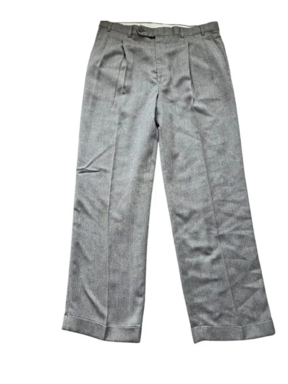 Stafford Dress Pants Mens 38x32 Gray Beige Poly Wool Plaid Pleated Trousers